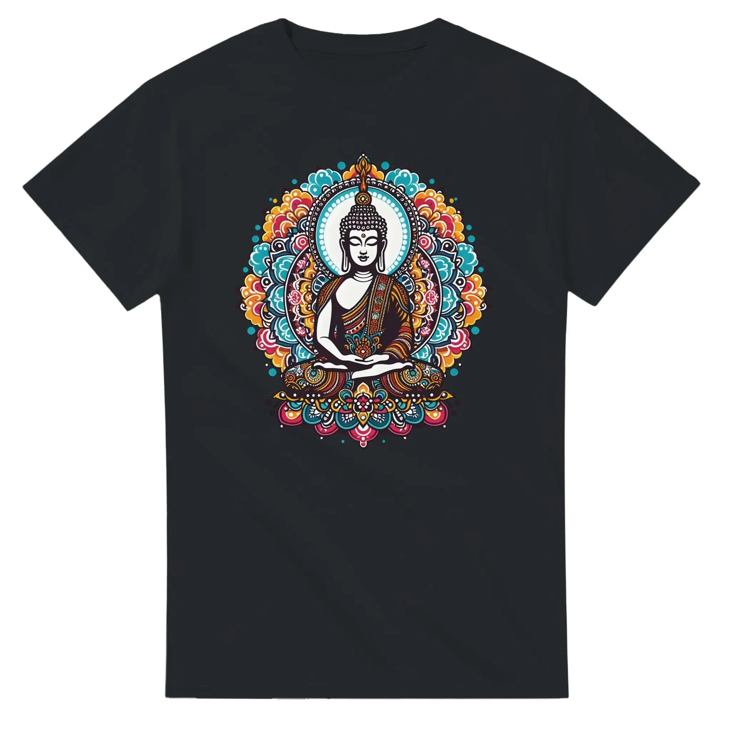 Buddha_T-Shirt_bunte_Blumen_Lotusblumen_MFunke_Shop_Spirituelle_Produkte